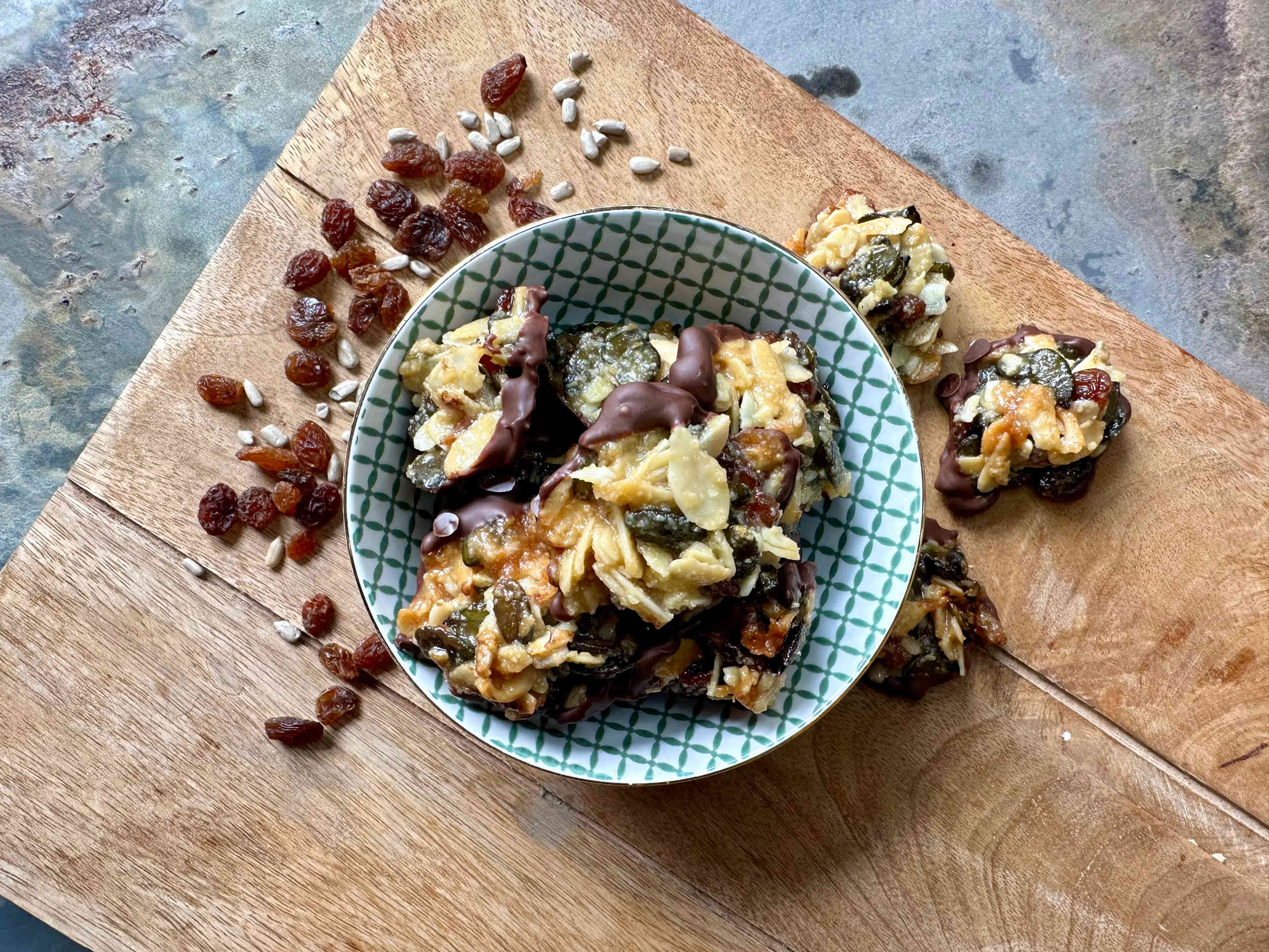 Florentine with a difference: pumpkin seed and raisin Florentines with vegan butter
